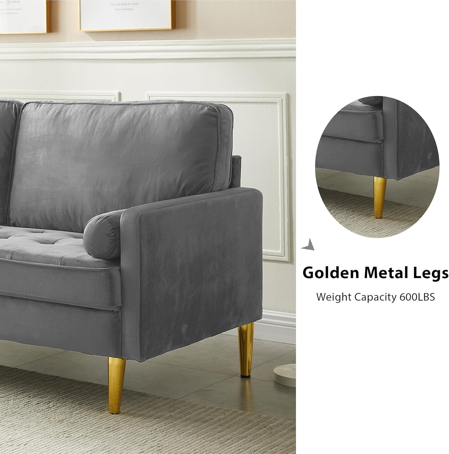 67" LoveSeat Sofa, Love Seat Couch, Mid Century Modern Couchs Velvet Fabric Pull Dot Design Sofas with Two Round Pillows for Small Spaces, Living Room, Dorm, Bedroom, Apartment (67 Navy)