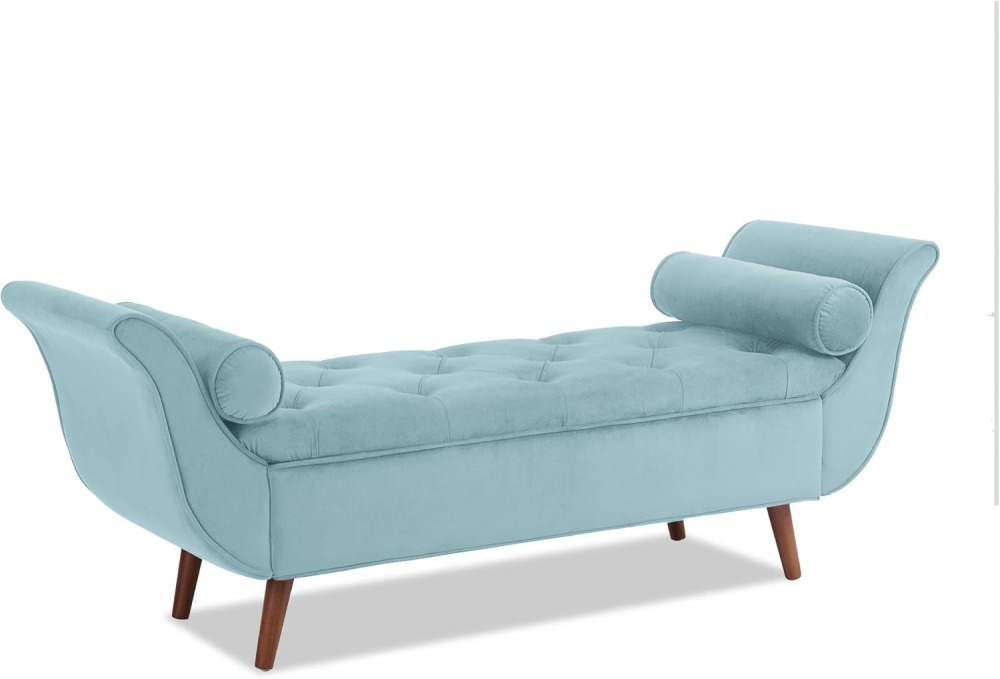 Storage Bench for Bedroom, 65" Velvet End of Bed Bench Button-Tufted Upholstered Storage Ottoman Armed Long Bench Solid Wood Legs 2 Pillows for Entryway Living Room Dining Room