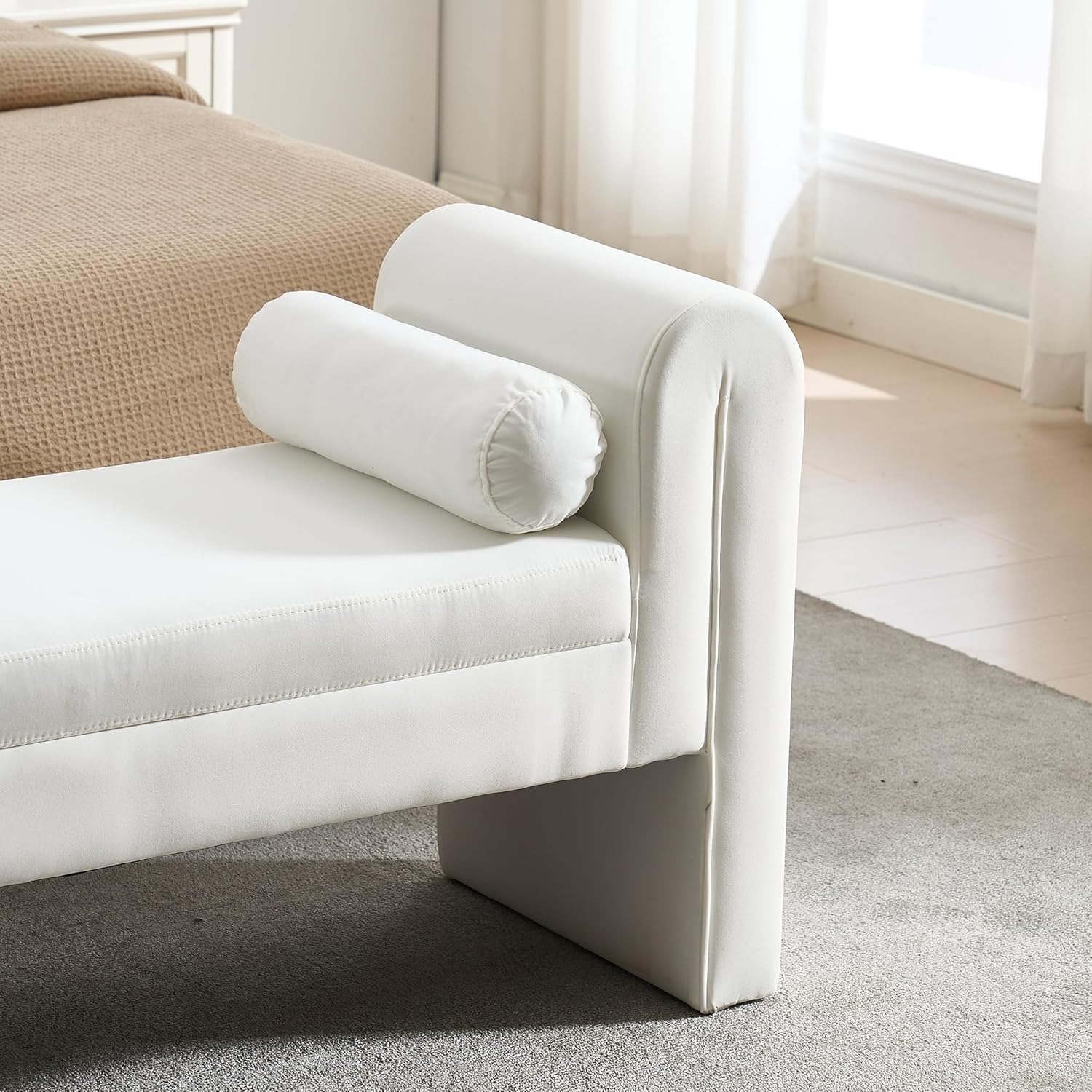 Velvet Bench for Bedroom End of Bed, 60.5- inch Upholstered Button Tufted Ottoman Bench with Rolled Arms, Button-Tufted Ottoman for Living Room, Entryway