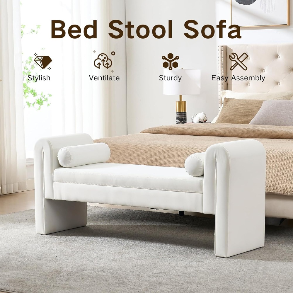 Velvet Bench for Bedroom End of Bed, 60.5- inch Upholstered Button Tufted Ottoman Bench with Rolled Arms, Button-Tufted Ottoman for Living Room, Entryway