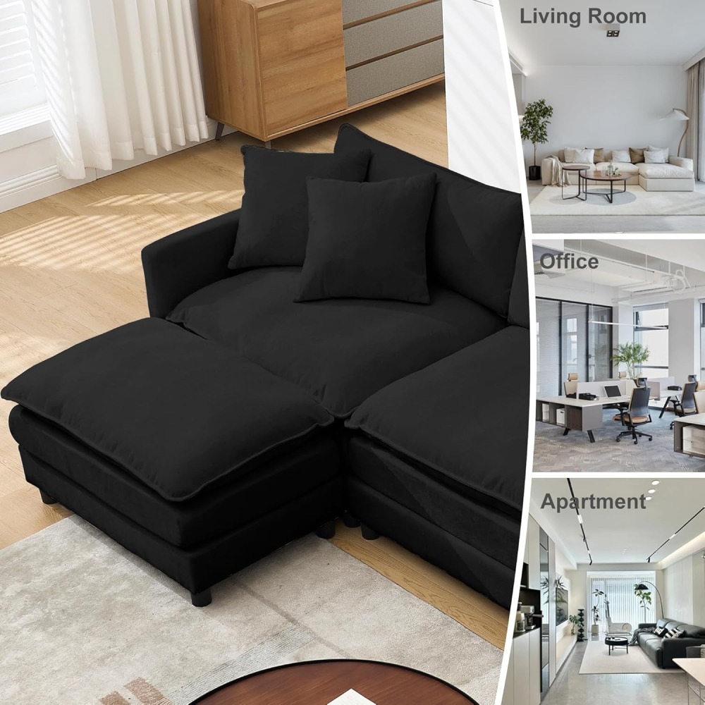 Modular Convertible Sectional Couch, 5 Seat U Shaped Couch Sofa Reversible Chaise Sectional Sofa Deep Seat Cloud Couch Chenille for Home, Apartment, Dorm Living Room