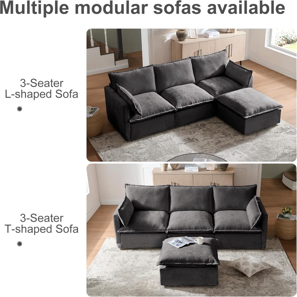 Modular Sectional Sofa, 93.31" L Shaped Couch Set for Living Room 4-Seater Sofa Sectional Couches Deep Seat Sofa with Pillows for Apartment and Office (Grey)