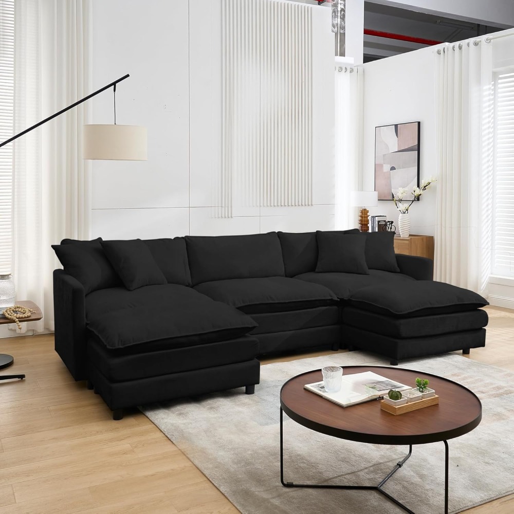 Modular Convertible Sectional Couch, 5 Seat U Shaped Couch Sofa Reversible Chaise Sectional Sofa Deep Seat Cloud Couch Chenille for Home, Apartment, Dorm Living Room