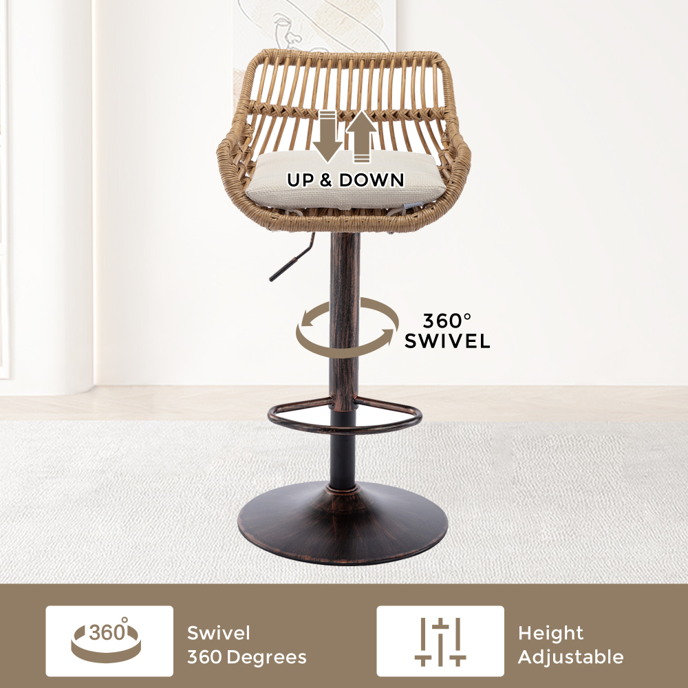 Swivel Bar Stools Set of 2 Adjustable Counter Height Chairs with Footstools for Kitchen, Bar, Restaurant (Beige)