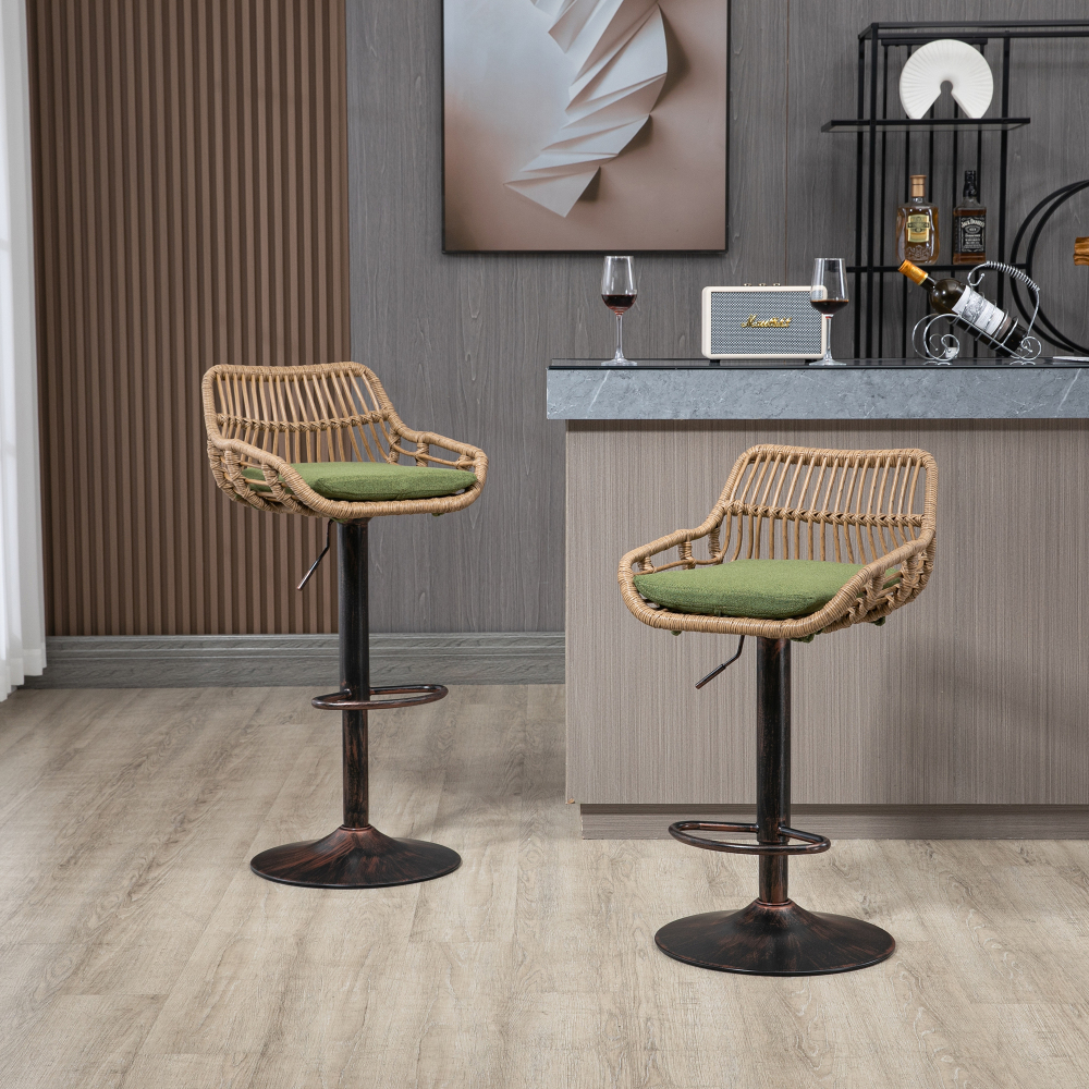 Swivel Bar Stools Set of 2 Adjustable Counter Height Chairs with Footstools for Kitchen, Bar, Restaurant Dining chair