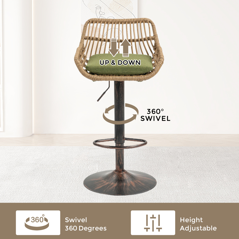 Swivel Bar Stools Set of 2 Adjustable Counter Height Chairs with Footstools for Kitchen, Bar, Restaurant Dining chair