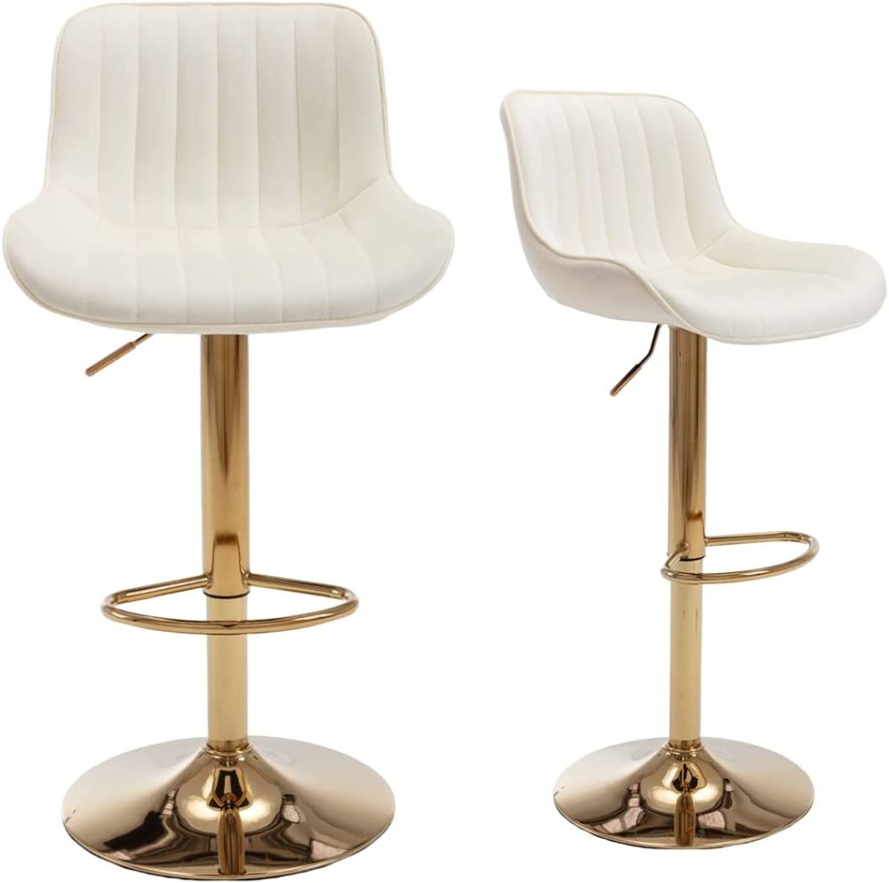 SZLIZCCC Bar Stools Set of 2, 360° Swivel Barstools with Golden Base, Adjustable Airlift Counter Height Bar Stool Velvet Bar Chair with Padded Back for Kitchen, Home Bar, Pub Cafe( Black)