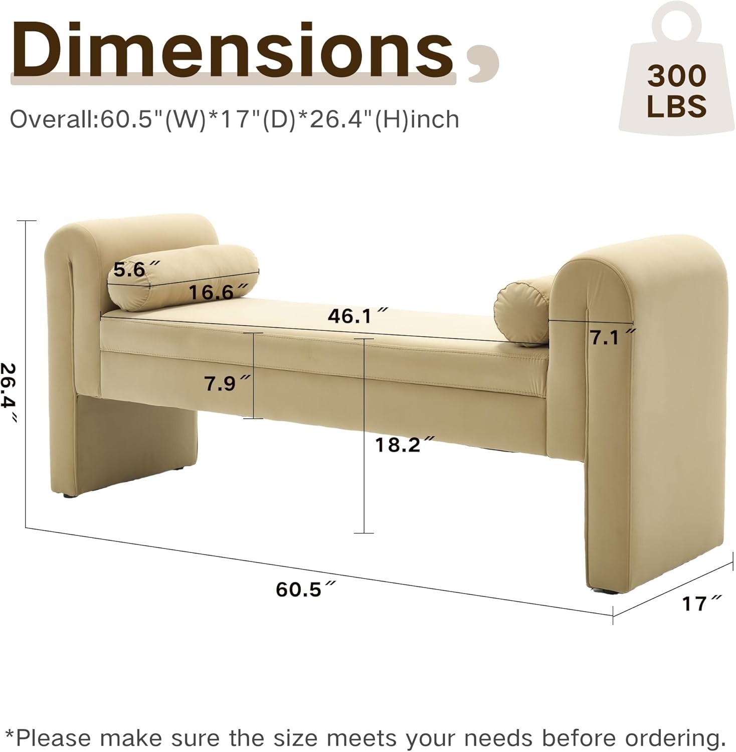Velvet Bench for Bedroom End of Bed, 60.5- inch Upholstered Button Tufted Ottoman Bench with Rolled Arms, Button-Tufted Ottoman for Living Room, Entryway