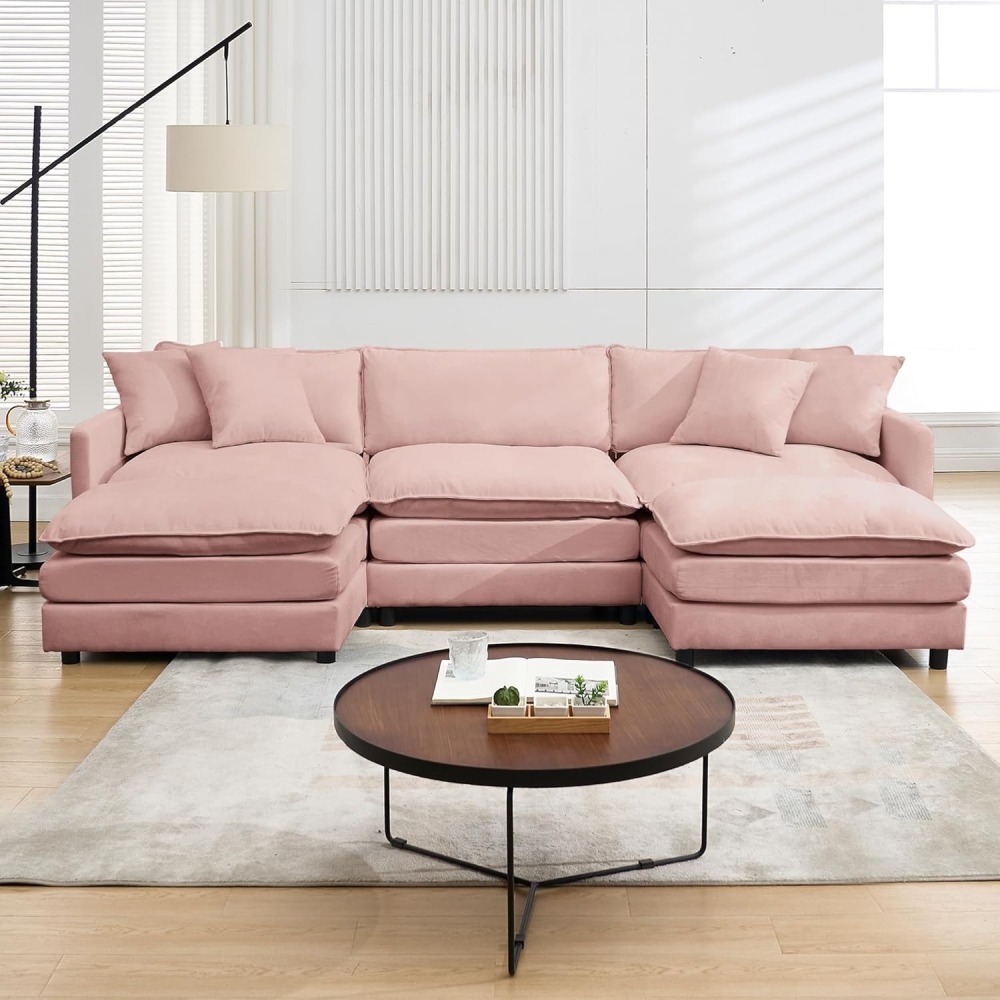 Modular Convertible Sectional Couch, 5 Seat U Shaped Couch Sofa Reversible Chaise Sectional Sofa Deep Seat Cloud Couch Chenille for Home, Apartment, Dorm