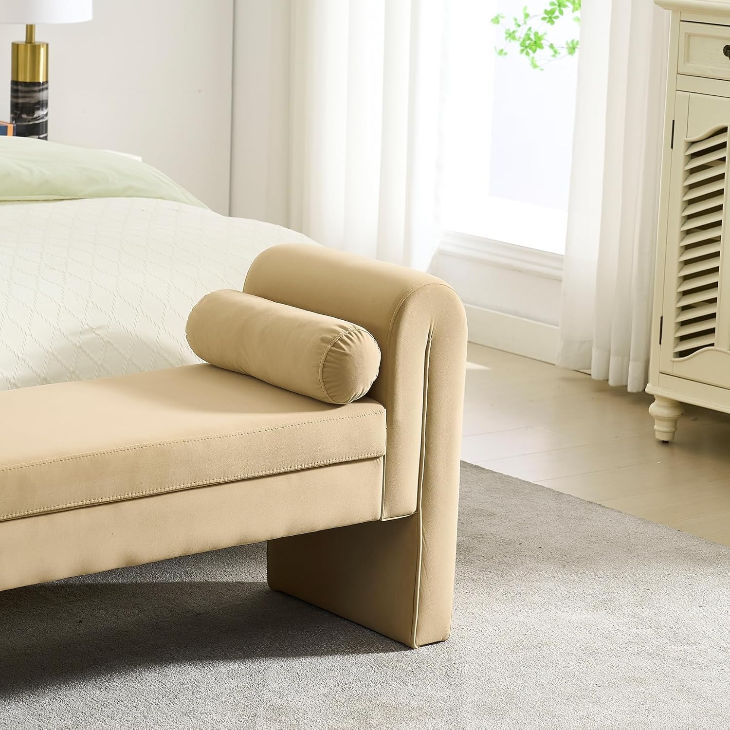 Velvet Bench for Bedroom End of Bed, 60.5- inch Upholstered Button Tufted Ottoman Bench with Rolled Arms, Button-Tufted Ottoman for Living Room, Entryway