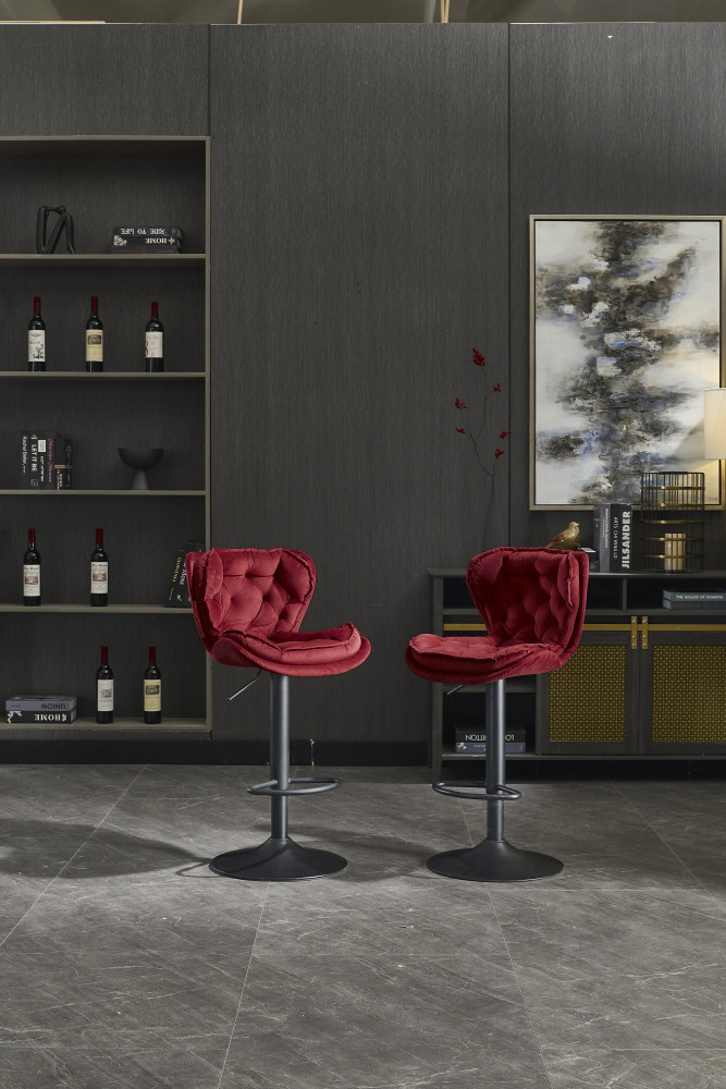 Set of 2 Bar Stools, Velvet Tufted Barstools Modern Adjustable Counter Height Bar Stools with Metal Ring Island Chairs Bar Chair for Pub Kitchen Cafe Dining Room