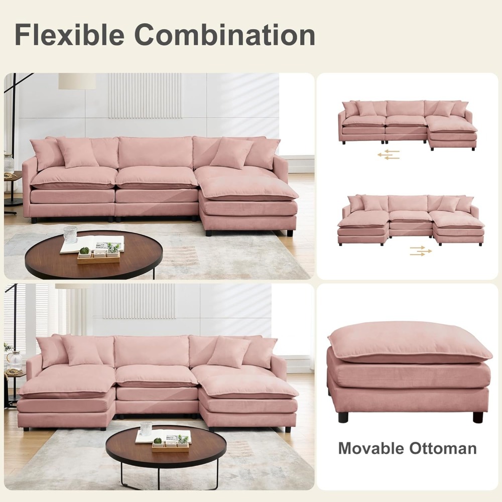 Modular Convertible Sectional Couch, 5 Seat U Shaped Couch Sofa Reversible Chaise Sectional Sofa Deep Seat Cloud Couch Chenille for Home, Apartment, Dorm