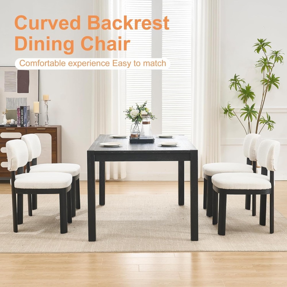 Dining Chairs Set of 2, Teddy Teddy Upholstered Kitchen Chair with Curved Backrest and Solid Wood Legs, Farmhouse Side Chairs for Restaurant Cafe Living Roo