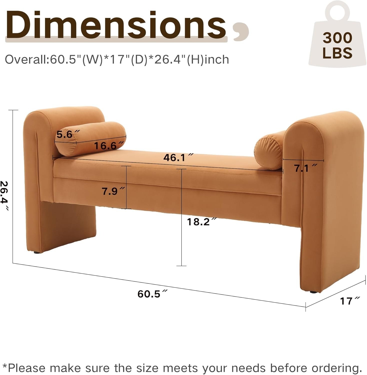 Velvet Bench for Bedroom End of Bed, 60.5- inch Upholstered Button Tufted Ottoman Bench with Rolled Arms, Button-Tufted Ottoman for Living Room, Entryway