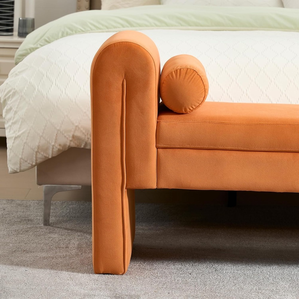 Velvet Bench for Bedroom End of Bed, 60.5- inch Upholstered Button Tufted Ottoman Bench with Rolled Arms, Button-Tufted Ottoman for Living Room, Entryway