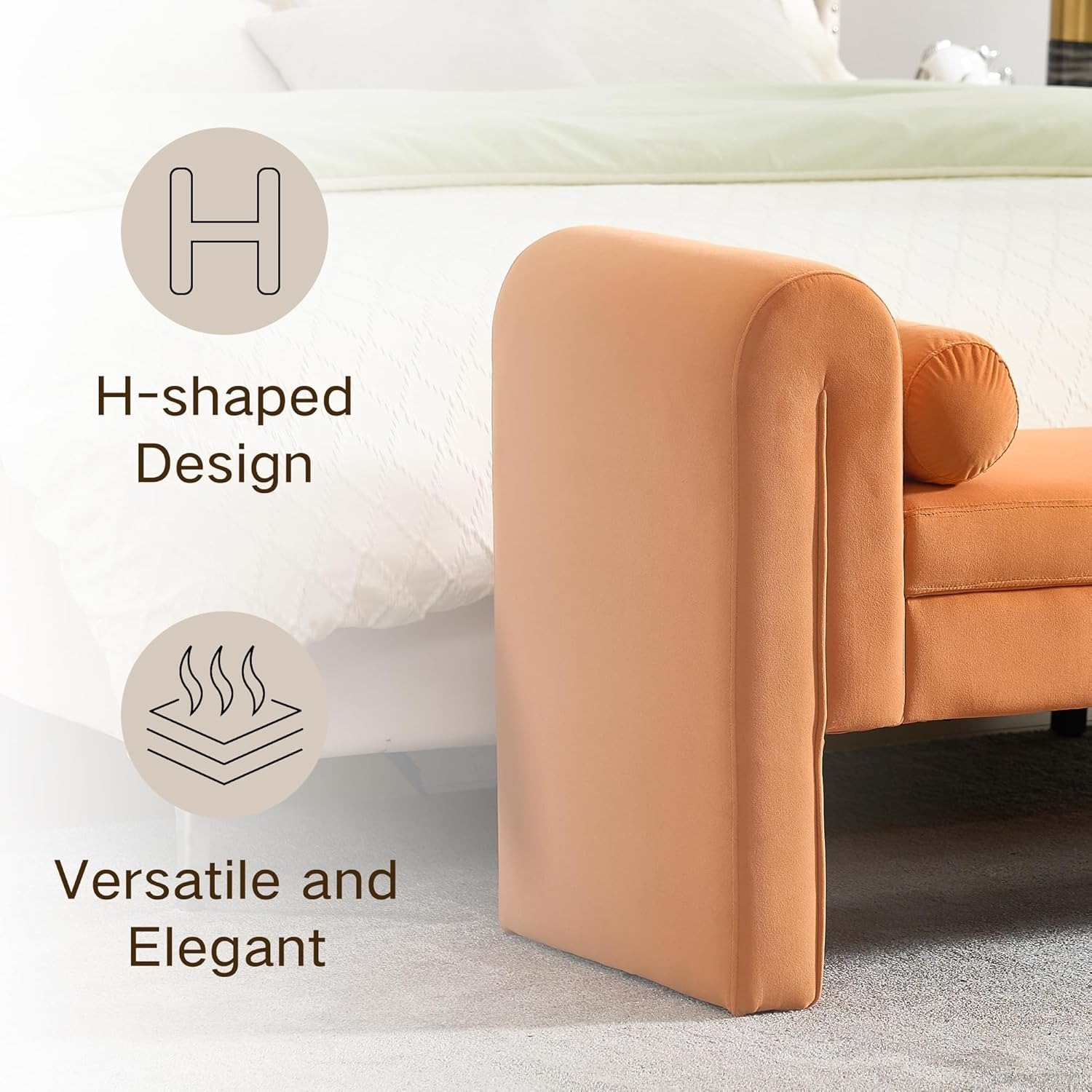 Velvet Bench for Bedroom End of Bed, 60.5- inch Upholstered Button Tufted Ottoman Bench with Rolled Arms, Button-Tufted Ottoman for Living Room, Entryway