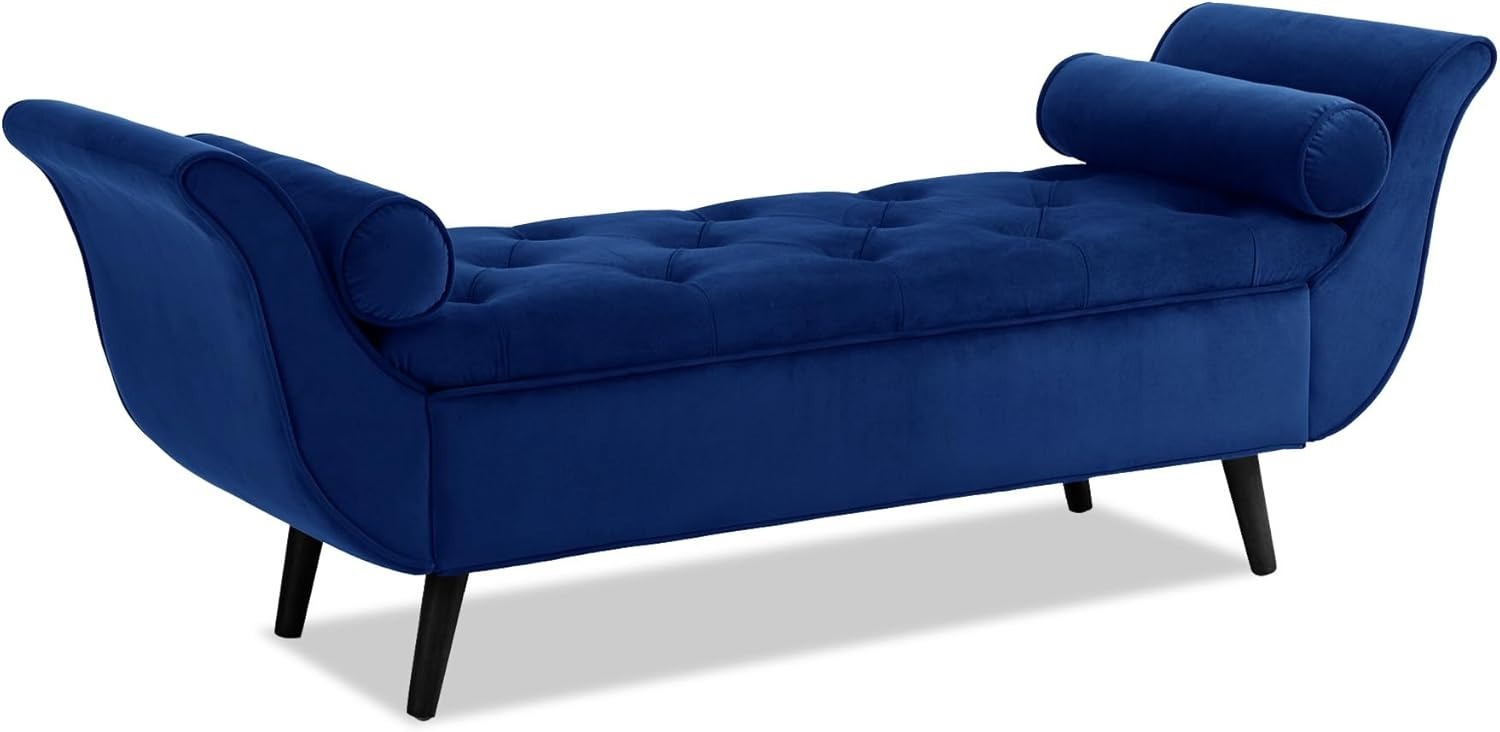 Storage Bench for Bedroom, 65" Velvet End of Bed Bench Button-Tufted Upholstered Storage Ottoman Armed Long Bench Solid Wood Legs 2 Pillows for Entryway Living Room Dining Room