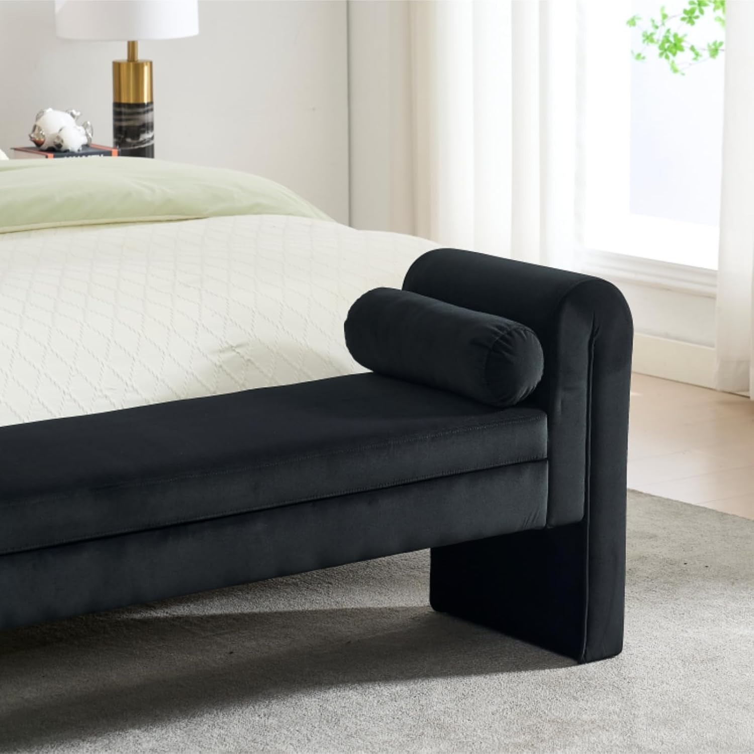 Velvet Bench for Bedroom End of Bed, 60.5- inch Upholstered Button Tufted Ottoman Bench with Rolled Arms, Button-Tufted Ottoman for Living Room, Entryway