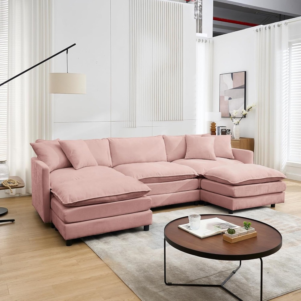 Modular Convertible Sectional Couch, 5 Seat U Shaped Couch Sofa Reversible Chaise Sectional Sofa Deep Seat Cloud Couch Chenille for Home, Apartment, Dorm