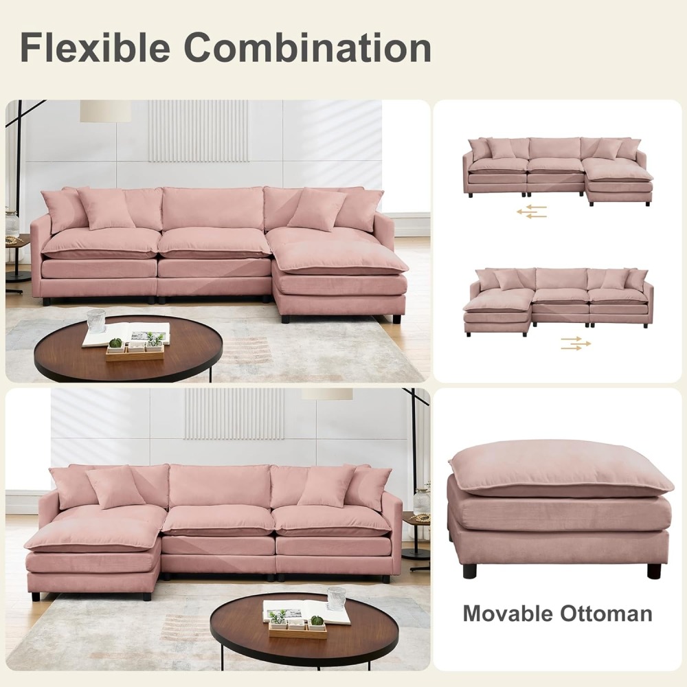 Modular Convertible Sectional Couch, 5 Seat U Shaped Couch Sofa Reversible Chaise Sectional Sofa Deep Seat Cloud Couch Chenille for Home, Apartment, Dorm Living Room