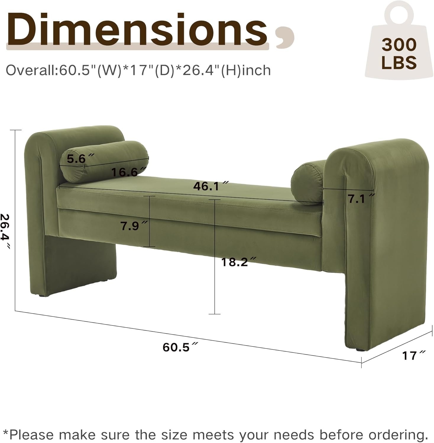 Velvet Bench for Bedroom End of Bed, 60.5- inch Upholstered Button Tufted Ottoman Bench with Rolled Arms, Button-Tufted Ottoman for Living Room, Entryway
