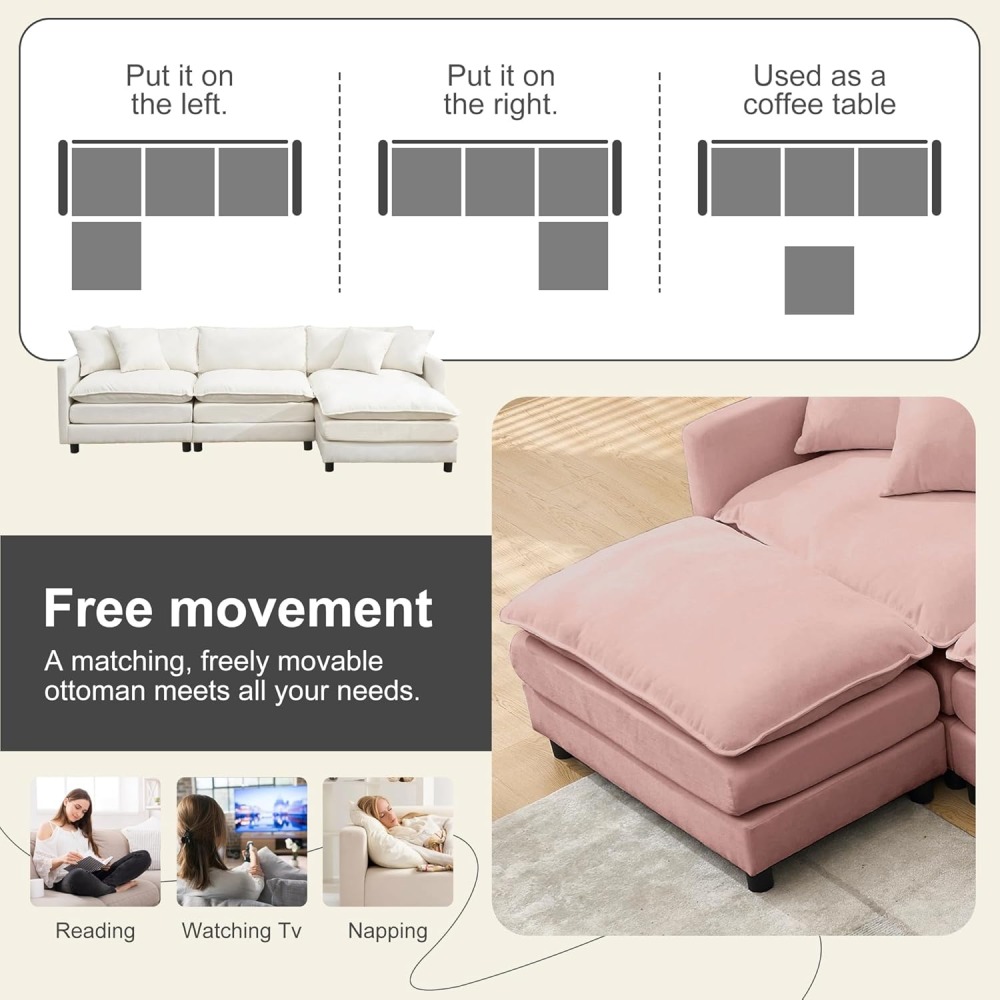 Modular Convertible Sectional Couch, 5 Seat U Shaped Couch Sofa Reversible Chaise Sectional Sofa Deep Seat Cloud Couch Chenille for Home, Apartment, Dorm Living Room