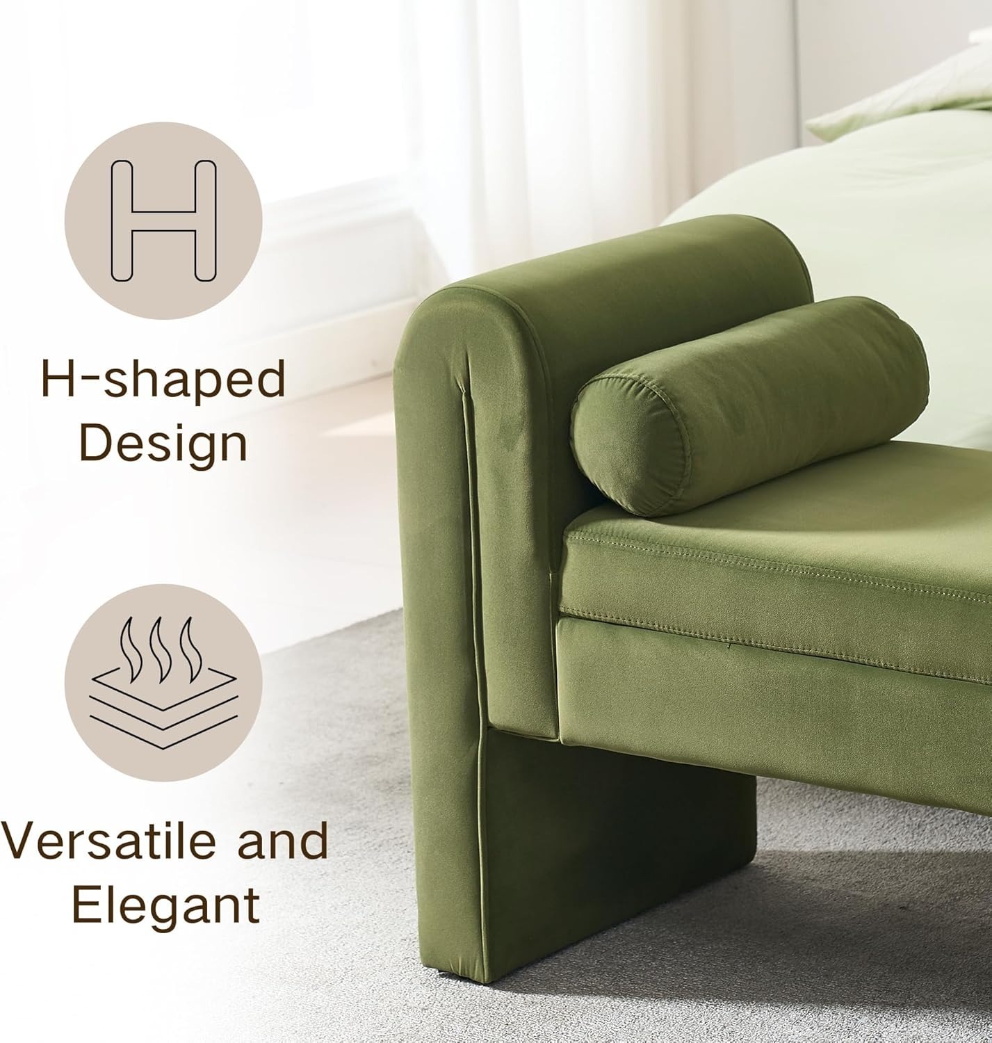 Velvet Bench for Bedroom End of Bed, 60.5- inch Upholstered Button Tufted Ottoman Bench with Rolled Arms, Button-Tufted Ottoman for Living Room, Entryway