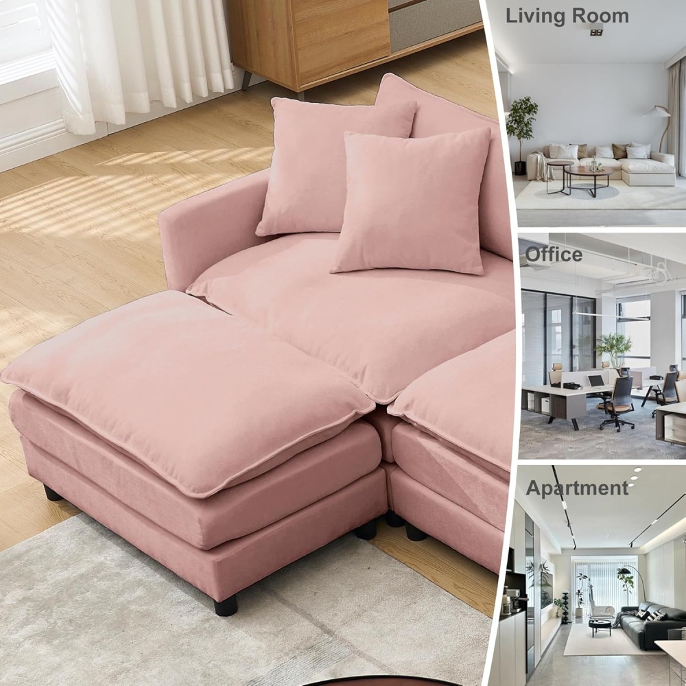 Modular Convertible Sectional Couch, 5 Seat U Shaped Couch Sofa Reversible Chaise Sectional Sofa Deep Seat Cloud Couch Chenille for Home, Apartment, Dorm Living Room