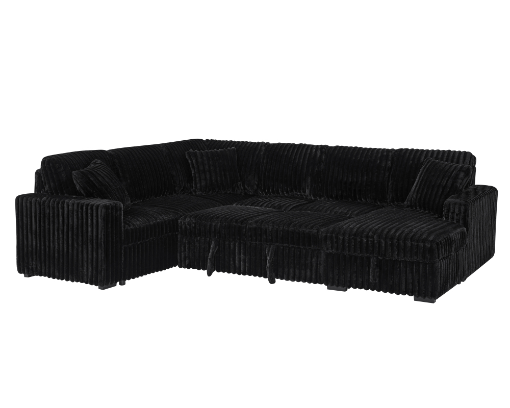 122-Inch Oversized Sectional Sleeper Sofa with Pull Out Bed and Storage Chaise Lounge for Living Room, Plush Extra Soft Corduroy U Shaped 6 Seat Sectional Sofa Bed Couch with USB Port - Gray