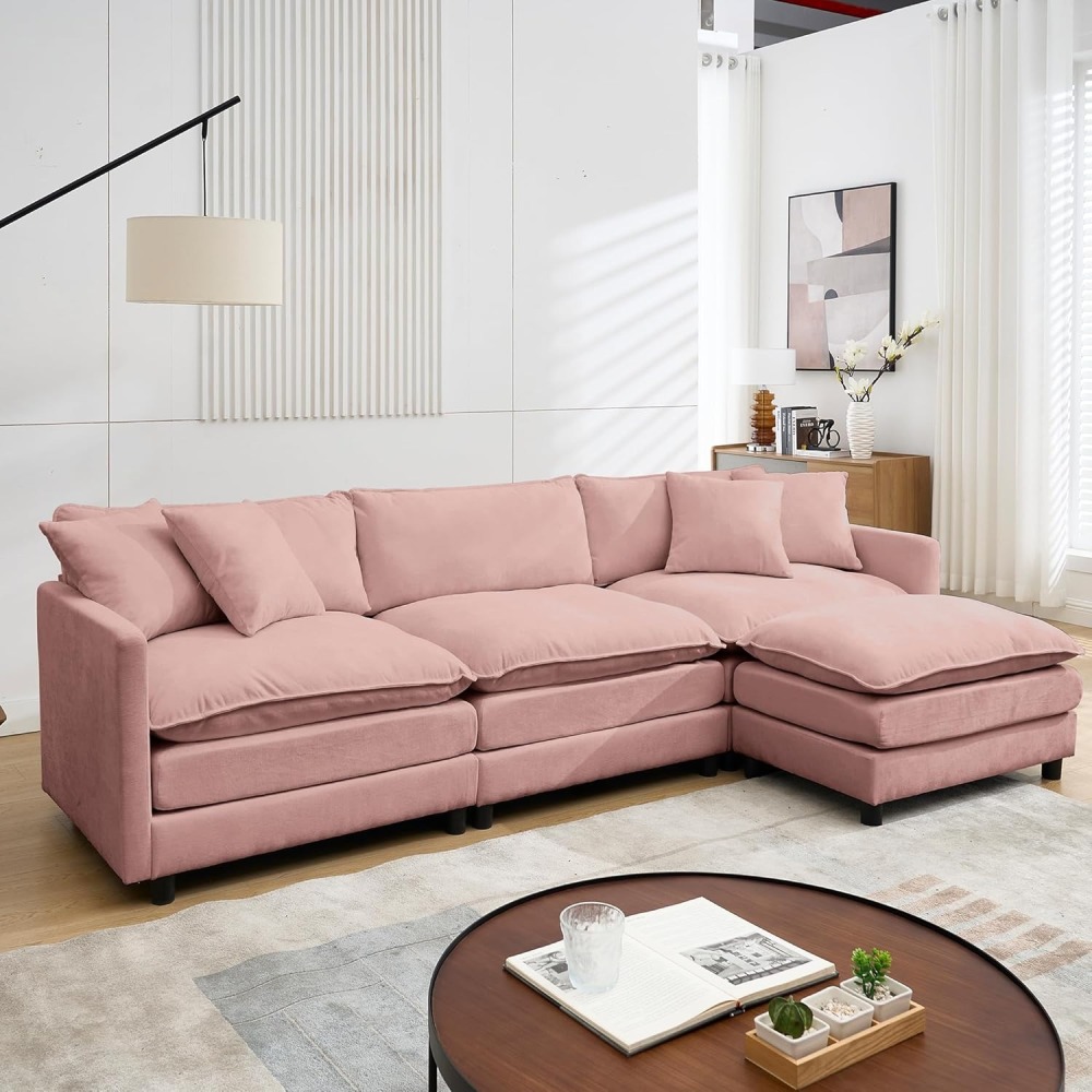 Modular Convertible Sectional Couch, 5 Seat U Shaped Couch Sofa Reversible Chaise Sectional Sofa Deep Seat Cloud Couch Chenille for Home, Apartment, Dorm Living Room