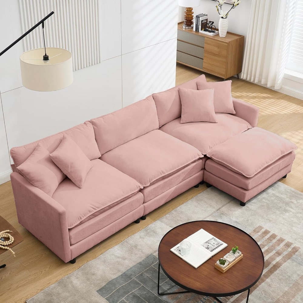 Modular Convertible Sectional Couch, 5 Seat U Shaped Couch Sofa Reversible Chaise Sectional Sofa Deep Seat Cloud Couch Chenille for Home, Apartment, Dorm Living Room