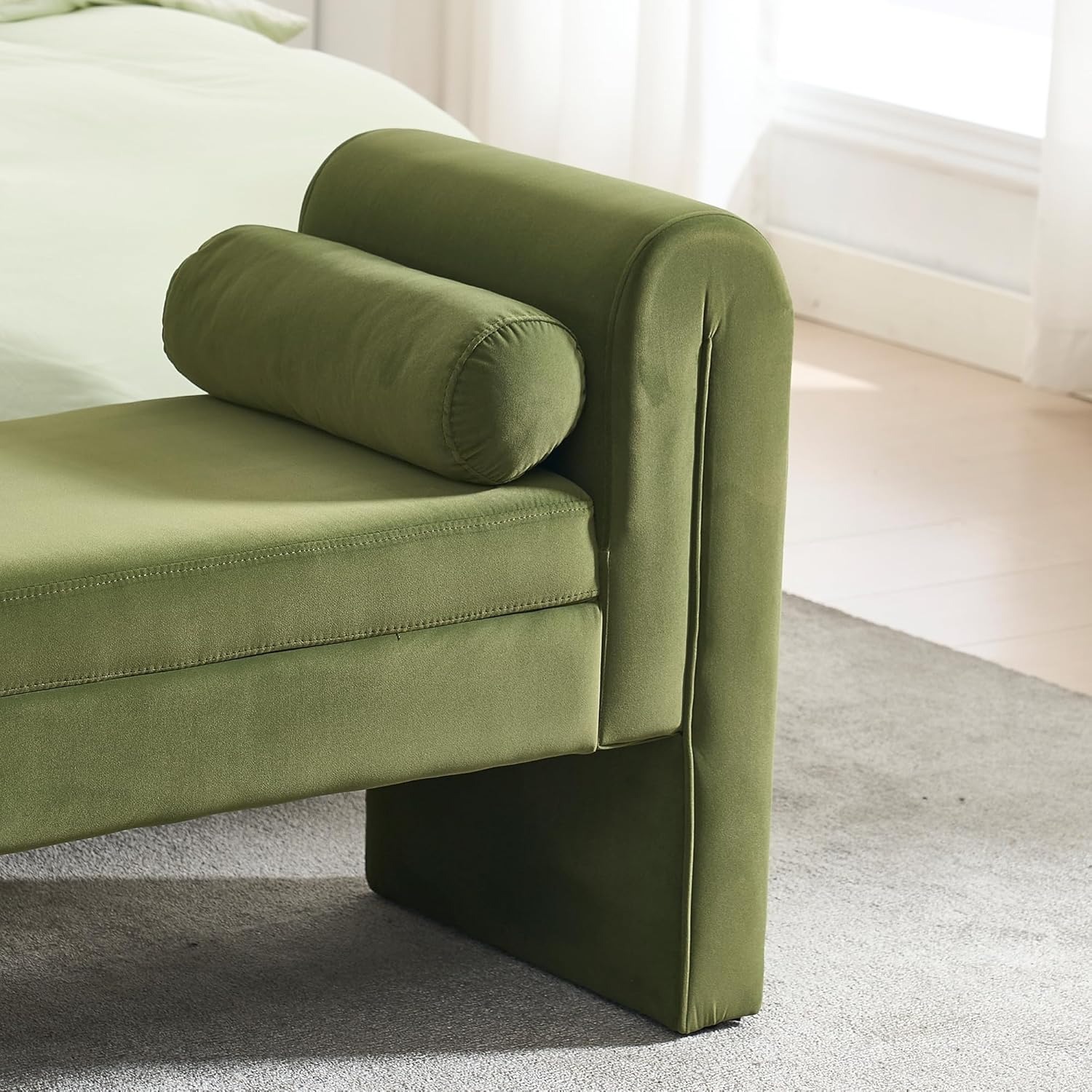 Velvet Bench for Bedroom End of Bed, 60.5- inch Upholstered Button Tufted Ottoman Bench with Rolled Arms, Button-Tufted Ottoman for Living Room, Entryway