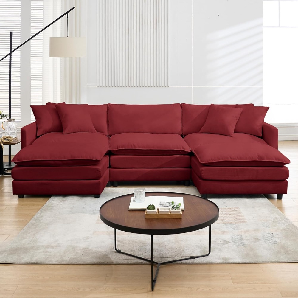 Modular Convertible Sectional Couch, 5 Seat U Shaped Couch Sofa Reversible Chaise Sectional Sofa Deep Seat Cloud Couch Chenille for Home, Apartment, Dorm Living Room