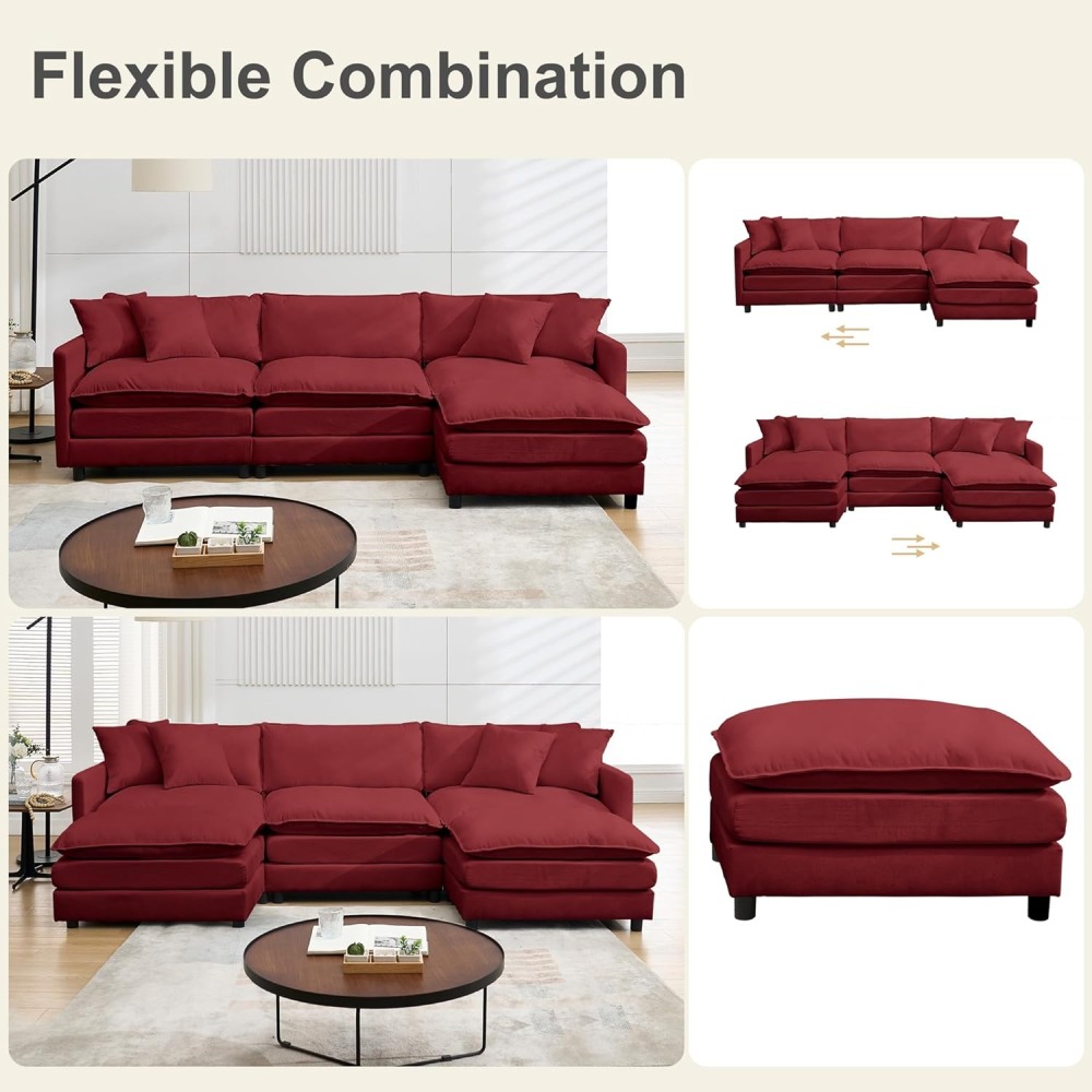 Modular Convertible Sectional Couch, 5 Seat U Shaped Couch Sofa Reversible Chaise Sectional Sofa Deep Seat Cloud Couch Chenille for Home, Apartment, Dorm Living Room