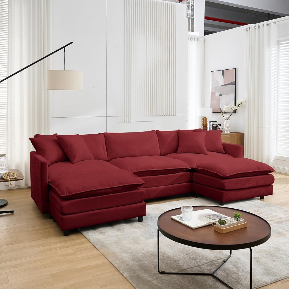 Modular Convertible Sectional Couch, 5 Seat U Shaped Couch Sofa Reversible Chaise Sectional Sofa Deep Seat Cloud Couch Chenille for Home, Apartment, Dorm Living Room