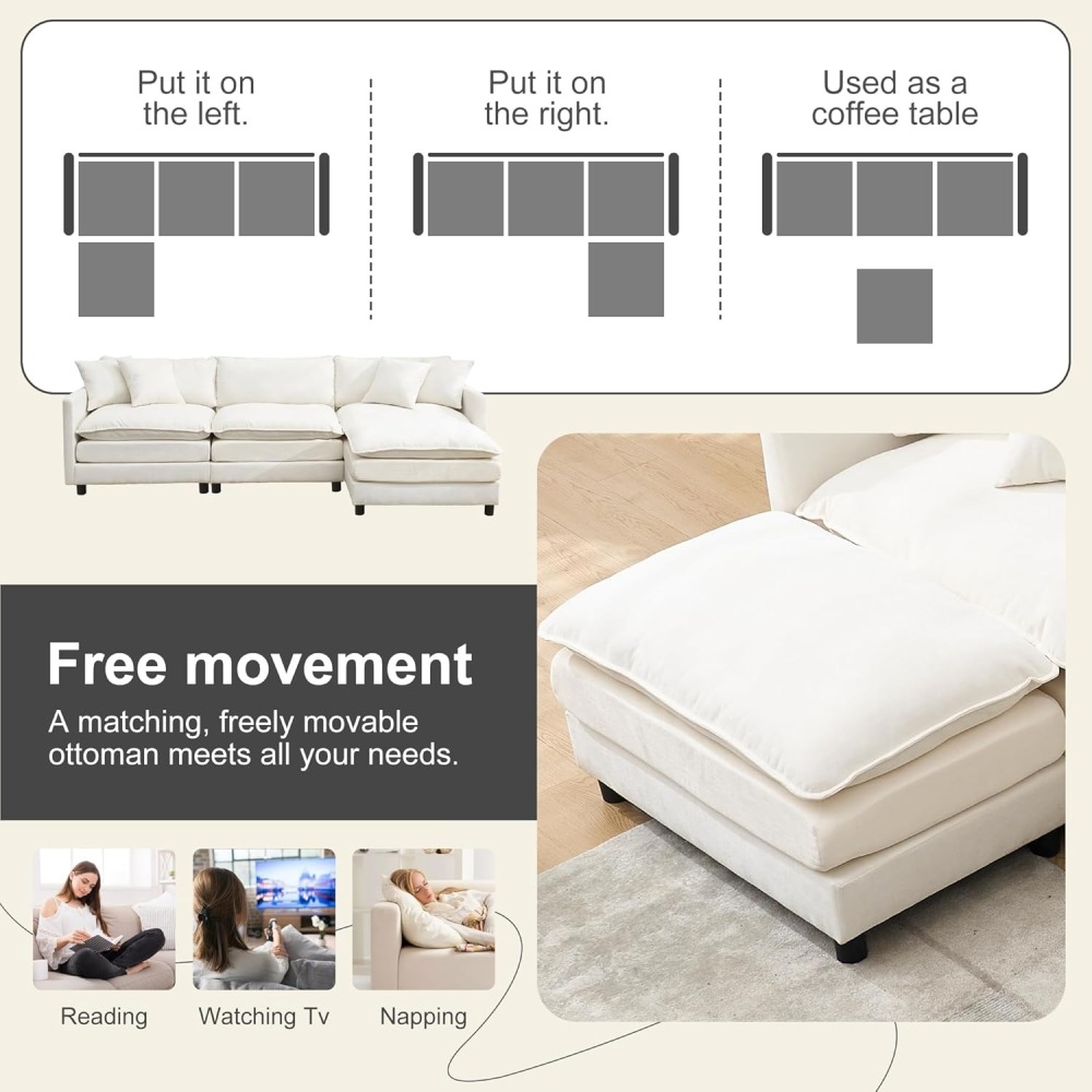 Modular Convertible Sectional Couch, 5 Seat U Shaped Couch Sofa Reversible Chaise Sectional Sofa Deep Seat Cloud Couch Chenille for Home, Apartment, Dorm Living Room