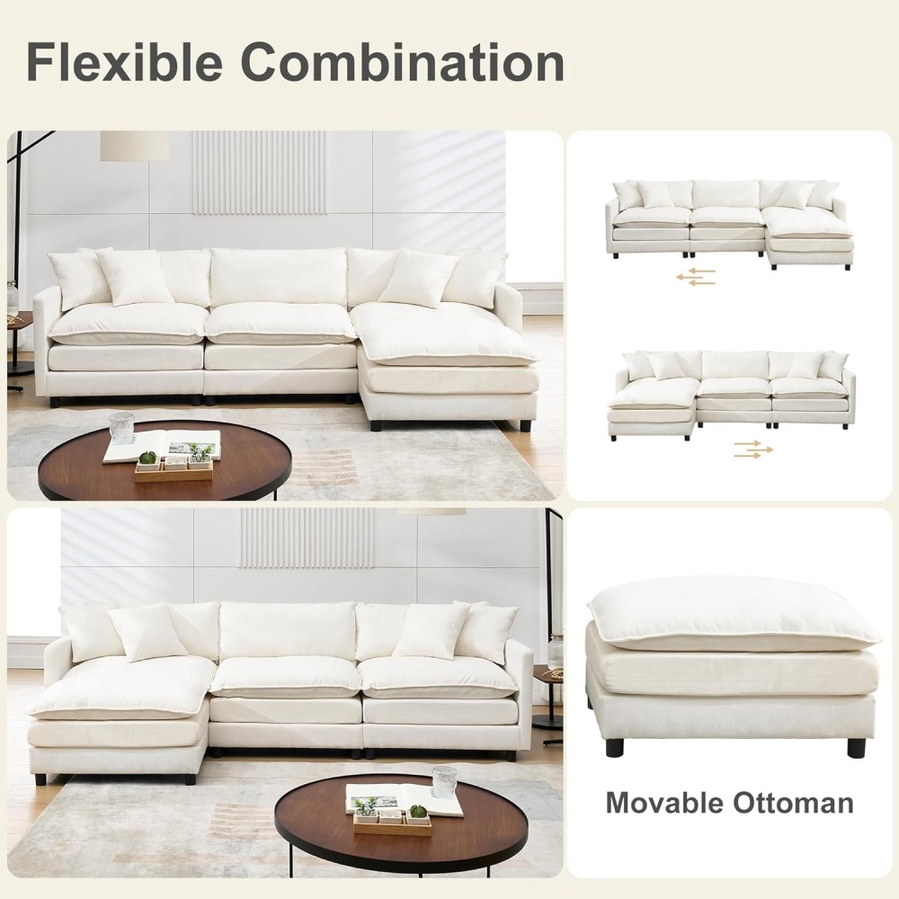 Modular Convertible Sectional Couch, 5 Seat U Shaped Couch Sofa Reversible Chaise Sectional Sofa Deep Seat Cloud Couch Chenille for Home, Apartment, Dorm Living Room