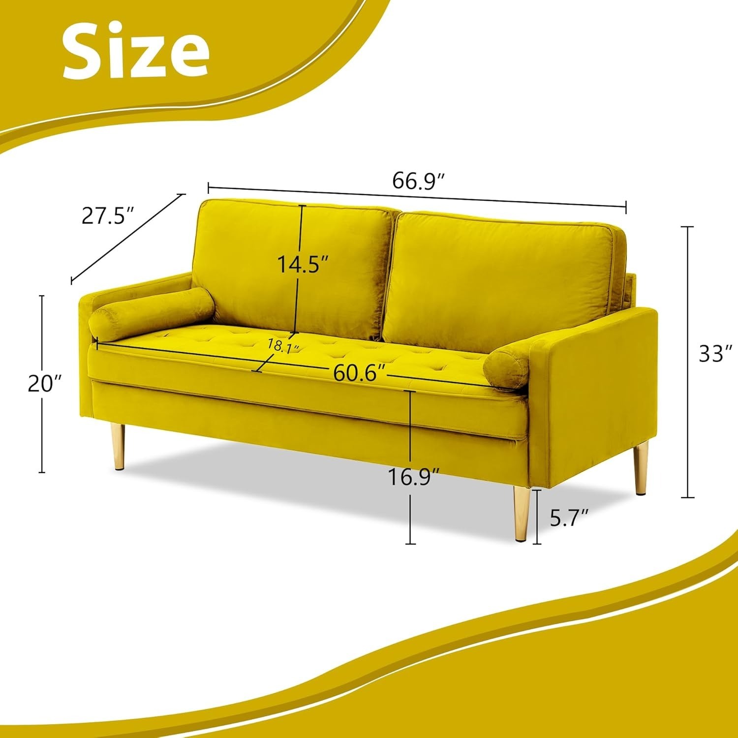 67" LoveSeat Sofa, Love Seat Couch, Mid Century Modern Couchs Velvet Fabric Pull Dot Design Sofas with Two Round Pillows for Small Spaces, Living Room, Dorm, Bedroom, Apartment (67 Navy)