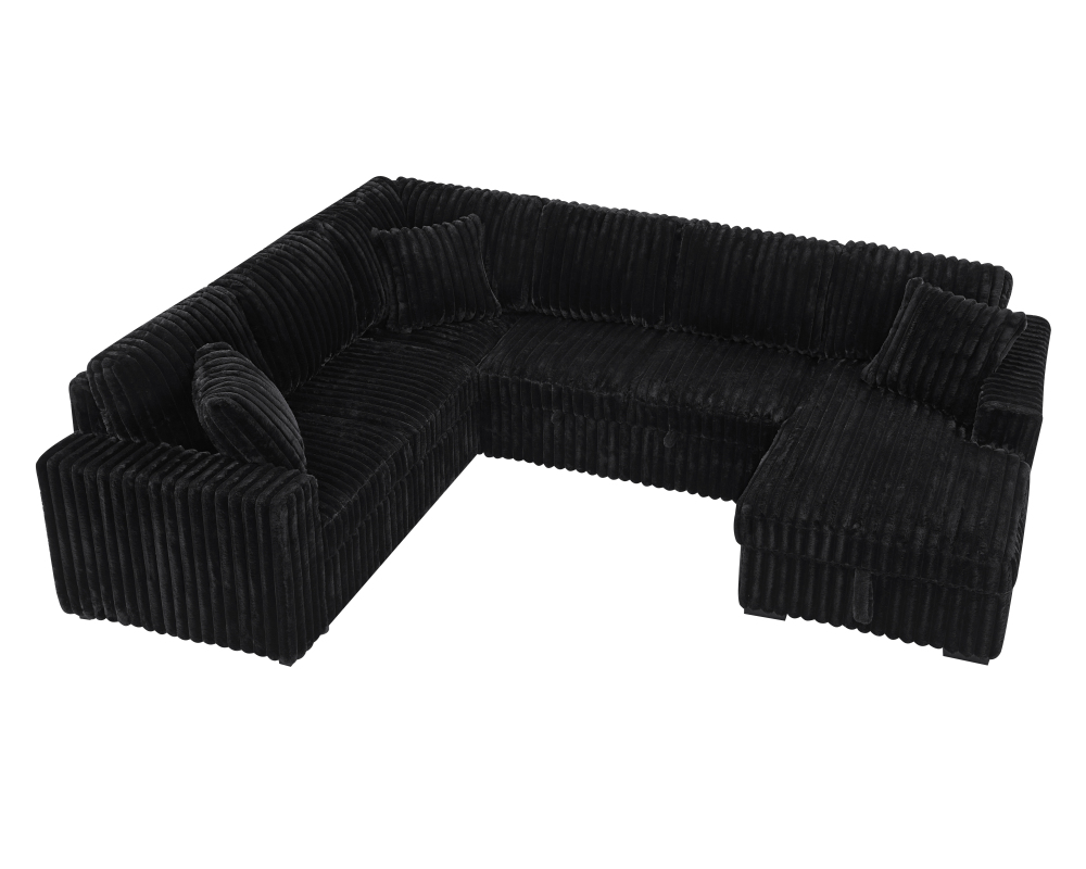122-Inch Oversized Sectional Sleeper Sofa with Pull Out Bed and Storage Chaise Lounge for Living Room, Plush Extra Soft Corduroy U Shaped 6 Seat Sectional Sofa Bed Couch with USB Port - Gray