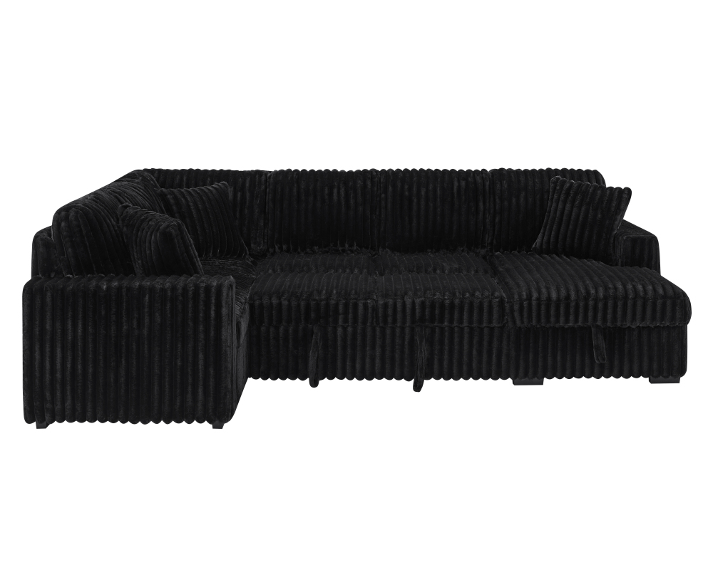 122-Inch Oversized Sectional Sleeper Sofa with Pull Out Bed and Storage Chaise Lounge for Living Room, Plush Extra Soft Corduroy U Shaped 6 Seat Sectional Sofa Bed Couch with USB Port - Gray