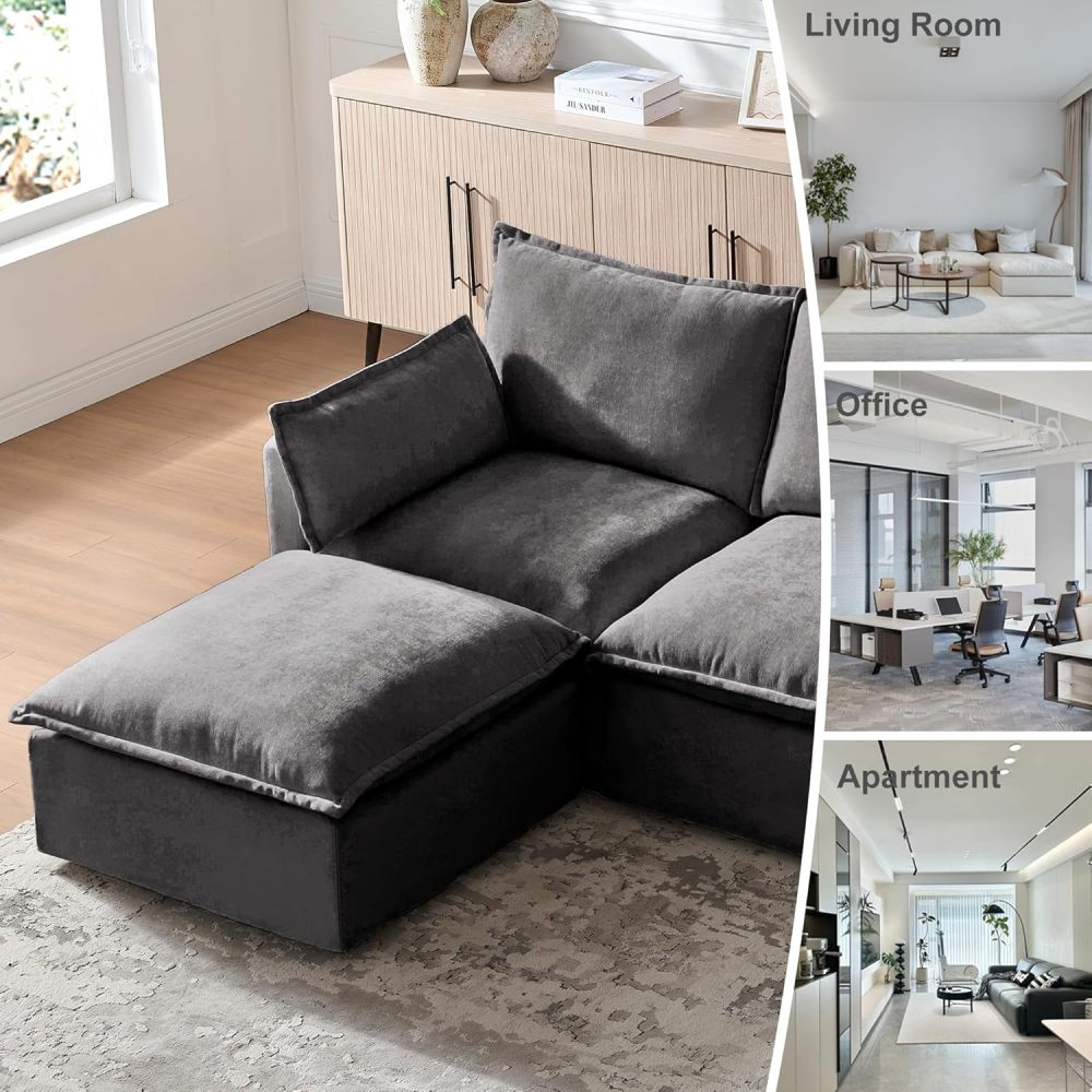 Modular Sectional Sofa, 93.31" L Shaped Couch Set for Living Room 4-Seater Sofa Sectional Couches Deep Seat Sofa with Pillows for Apartment and Office (Grey)