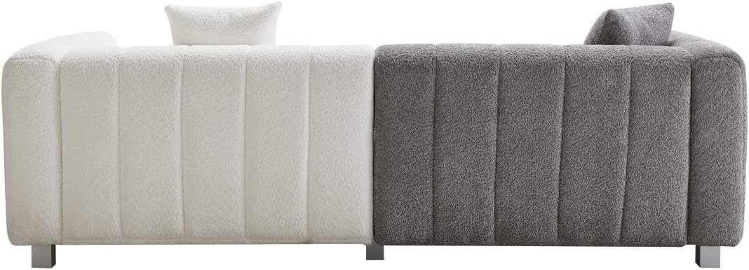 87.4" Mid-Century Sofa Couch, 3 Seater Sofa with Two Pillows, Upholstered Sofa Couch Tufted Teddy Fabric Solid Wood Fram and Legs for Living Room Bedroom Office (Blue)