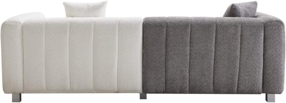 87.4" Mid-Century Sofa Couch, 3 Seater Sofa with Two Pillows, Upholstered Sofa Couch Tufted Teddy Fabric Solid Wood Fram and Legs for Living Room Bedroom Office (Blue)