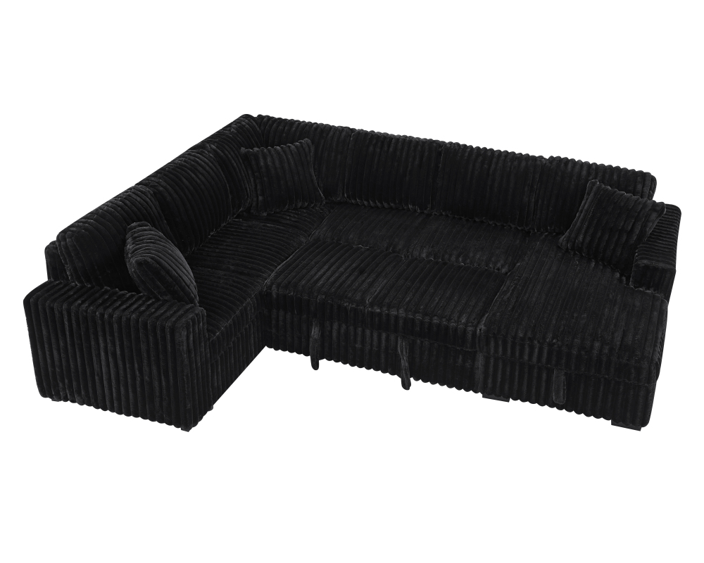 122-Inch Oversized Sectional Sleeper Sofa with Pull Out Bed and Storage Chaise Lounge for Living Room, Plush Extra Soft Corduroy U Shaped 6 Seat Sectional Sofa Bed Couch with USB Port - Gray