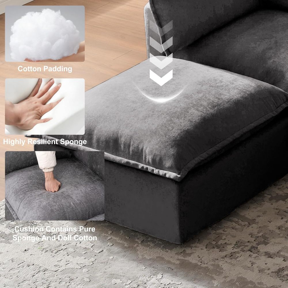 Modular Sectional Sofa, 93.31" L Shaped Couch Set for Living Room 4-Seater Sofa Sectional Couches Deep Seat Sofa with Pillows for Apartment and Office (Grey)