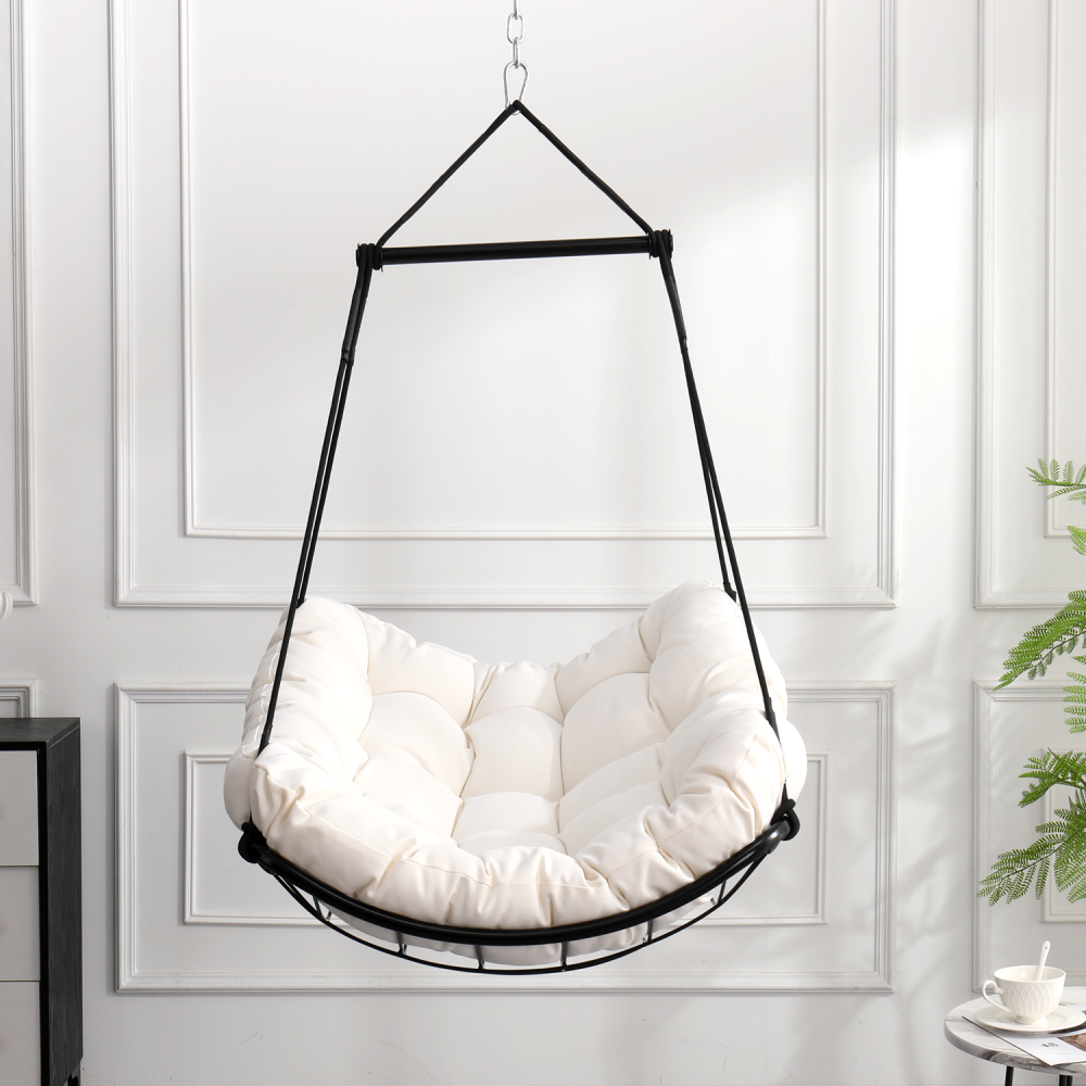 Hammock Chair 

Swing with Cushion 
- Outdoor Indoor Hanging Hammock Chair
 for Patio, Porch, Bedroom, Garden, Courtyard, Balcony -
 Sturdy Steel Bar with Anti-Slip Safety Rings, white