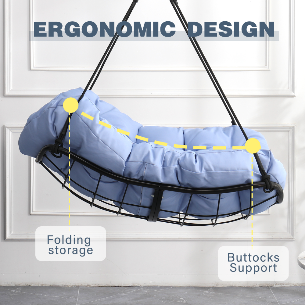 Hammock Chair Swing with Cushion - Outdoor Indoor Hanging Hammock Chair for Patio, Porch, Bedroom, Garden, Courtyard, Balcony - Sturdy Steel Bar with Anti-Slip Safety Rings