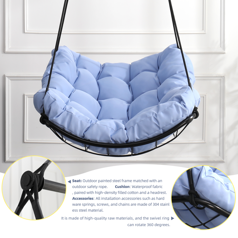 Hammock Chair Swing with Cushion - Outdoor Indoor Hanging Hammock Chair for Patio, Porch, Bedroom, Garden, Courtyard, Balcony - Sturdy Steel Bar with Anti-Slip Safety Rings