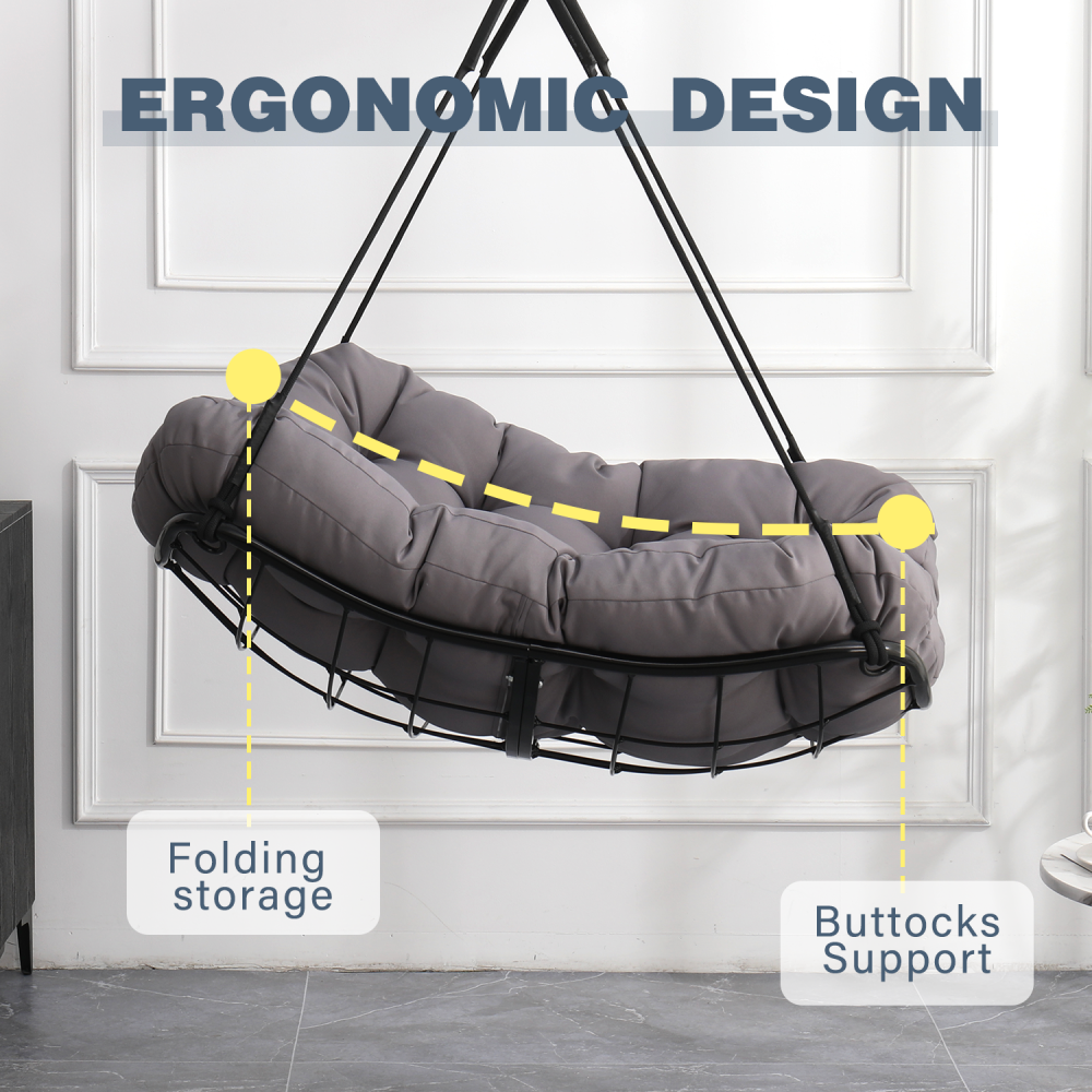 Hammock Chair Swing with Cushion - Outdoor Indoor Hanging Hammock Chair for Patio, Porch, Bedroom, Garden, Courtyard, Balcony - Sturdy Steel Bar with Anti-Slip Safety Rings