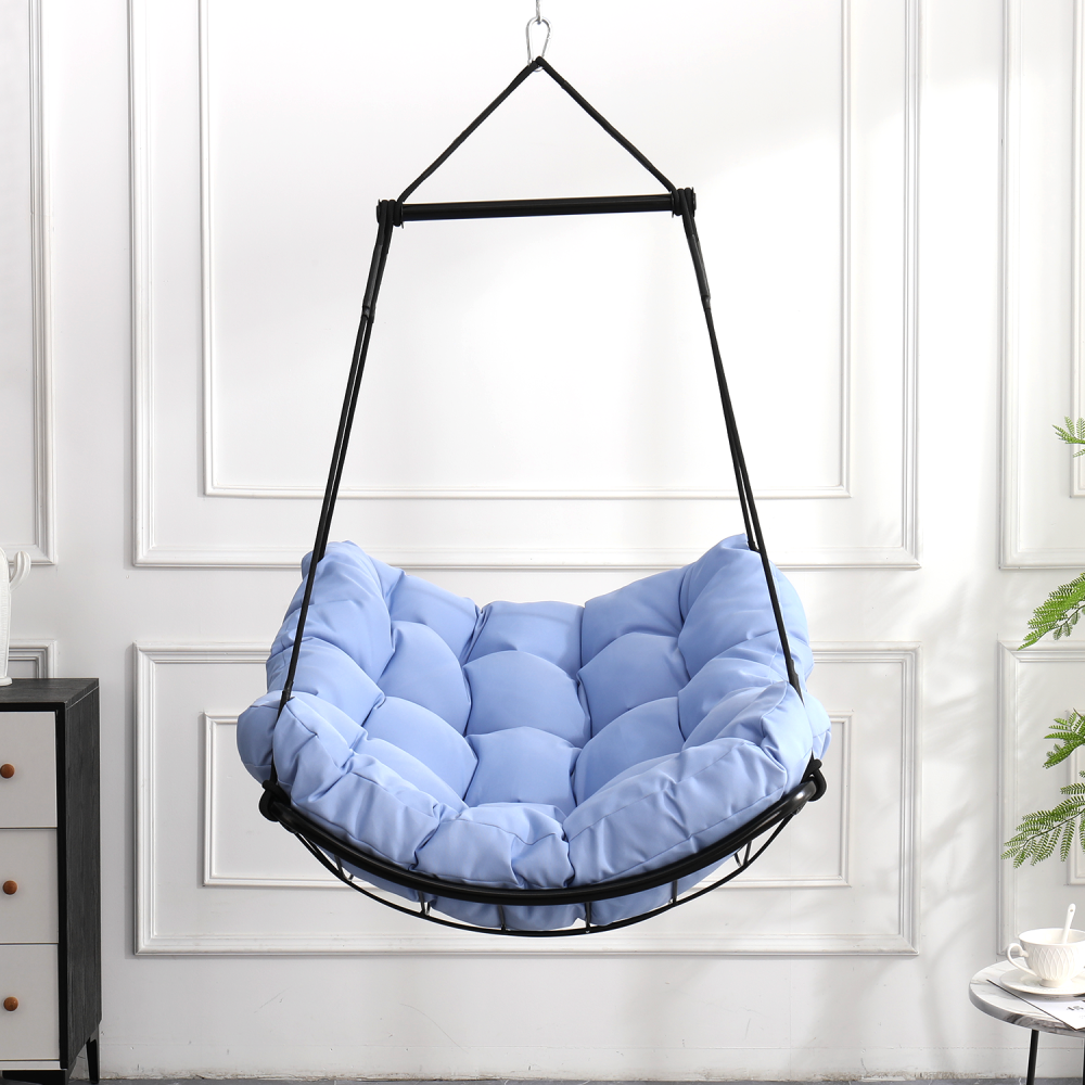 Hammock Chair Swing with Cushion - Outdoor Indoor Hanging Hammock Chair for Patio, Porch, Bedroom, Garden, Courtyard, Balcony - Sturdy Steel Bar with Anti-Slip Safety Rings